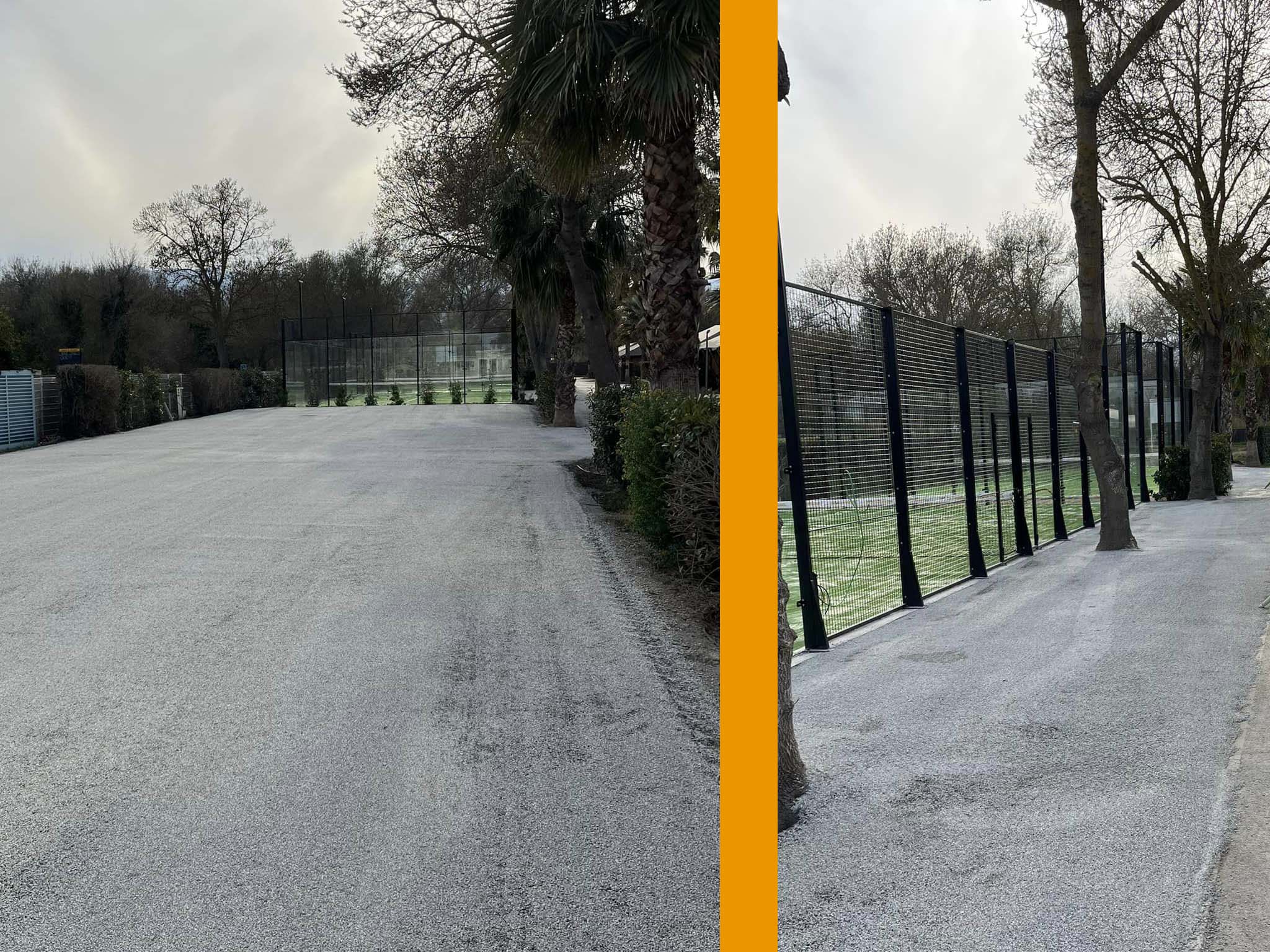 Goudronnage d’un parking en revêtement bicouche et de deux entrées de terrain de Padel à Argeles-sur-Mer