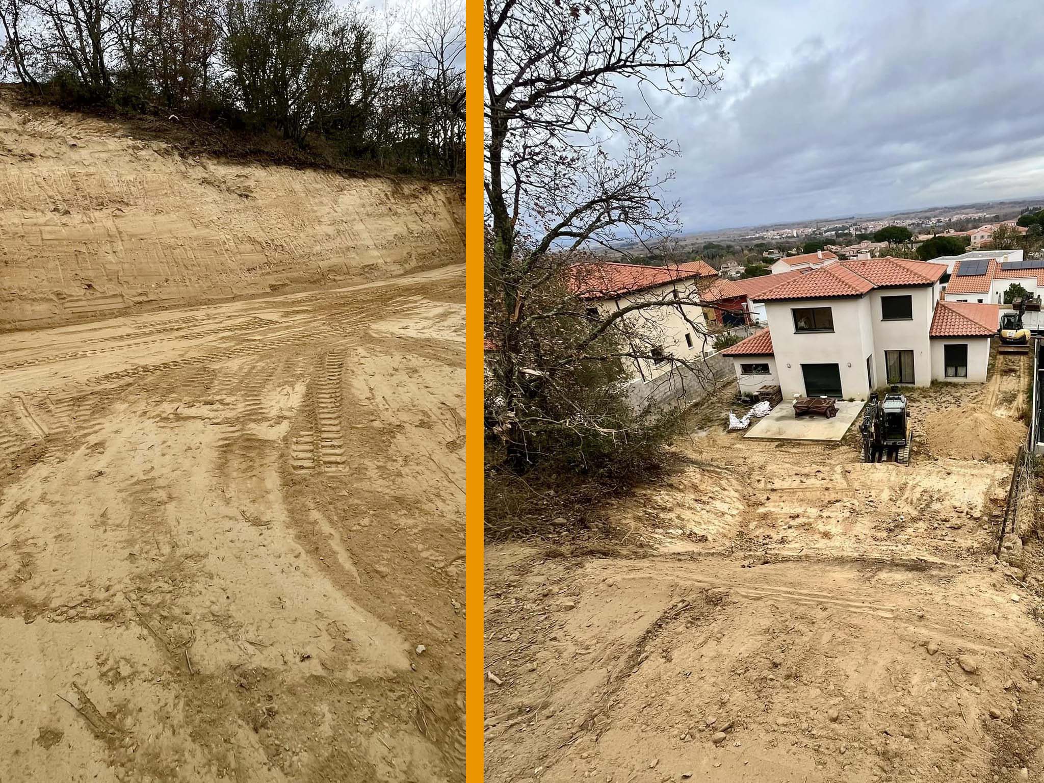 Terrassement de 300m3 de terre pour agrandir le terrain derrière une habitation à Banyuls dels Aspres