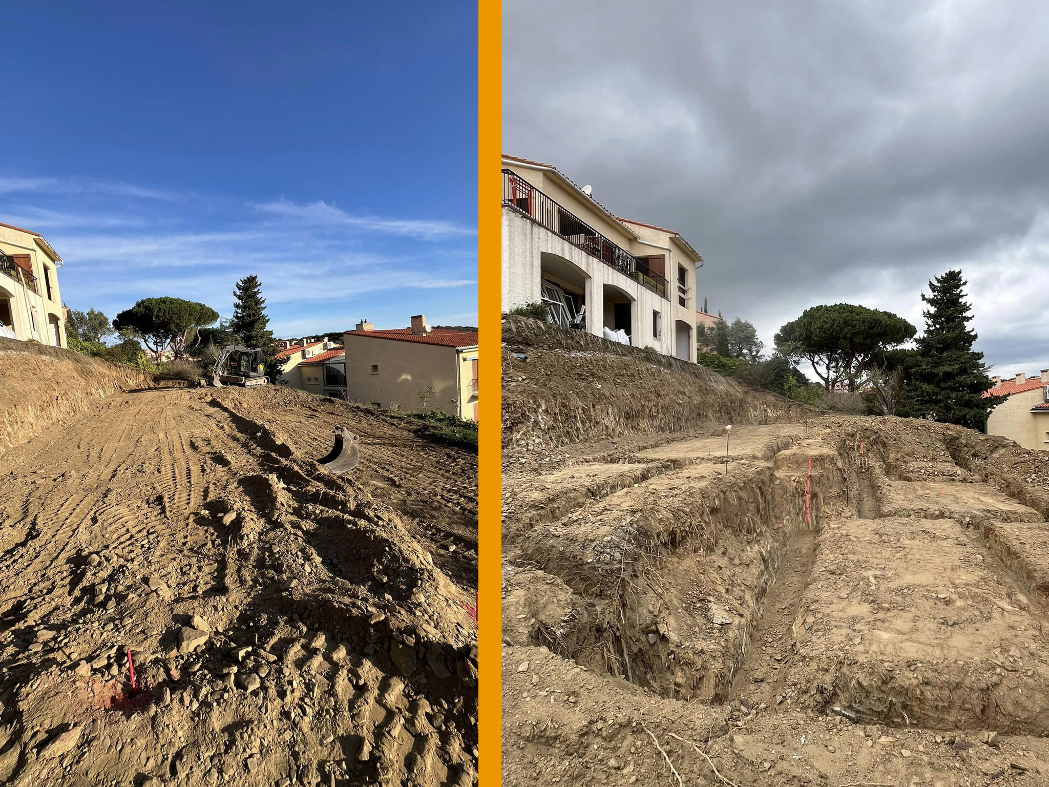 Terrassement avec évacuation de plus de 500 m3 de terre, et fondations sur Collioure